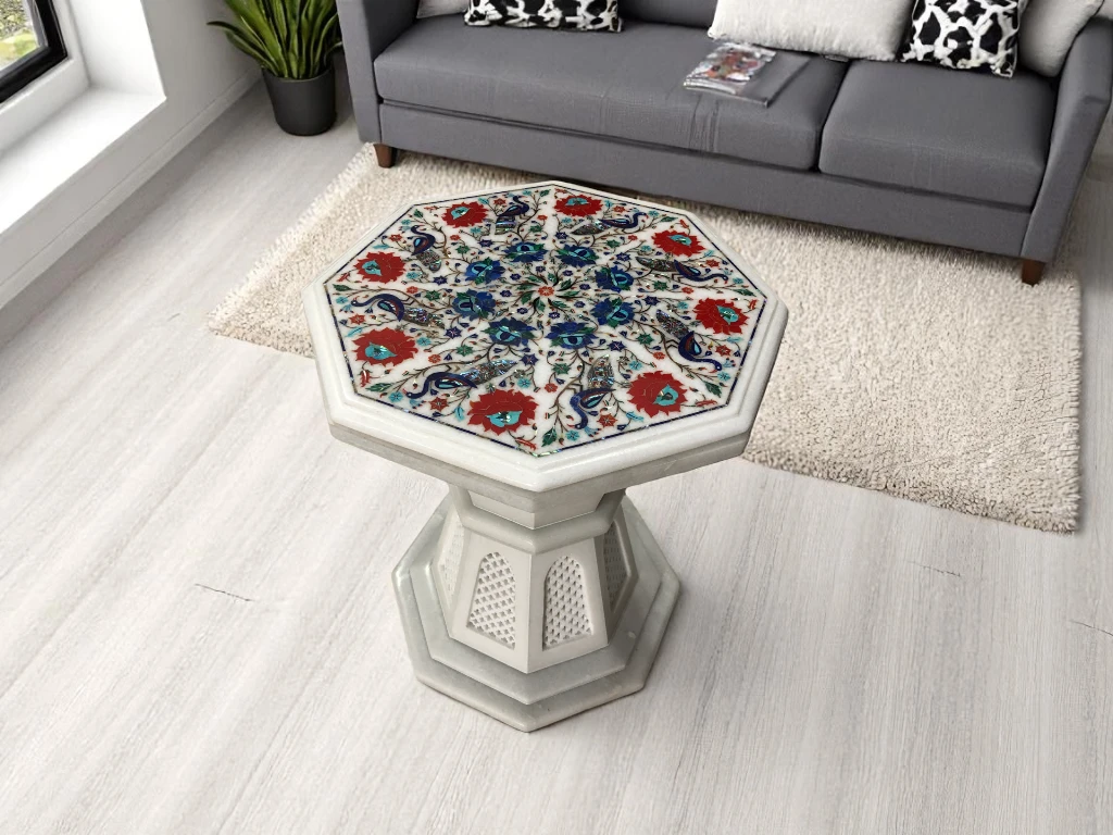 Round Marble Custom Table Stunning Floral Mop Decor 